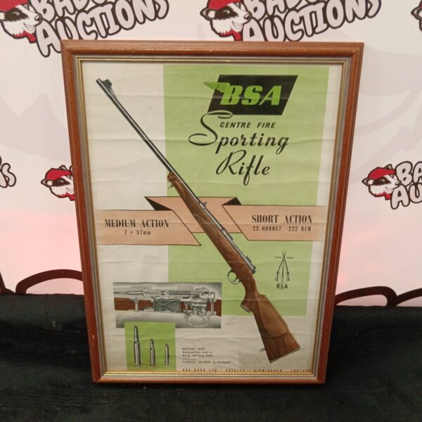 Vintage BSA centre fire sporting rifle advertising poster.