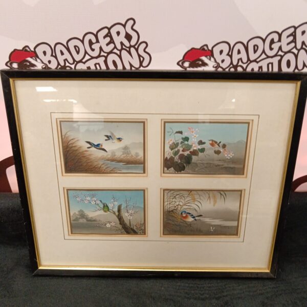 Vintage set of four oriental bird watercolours in frames.