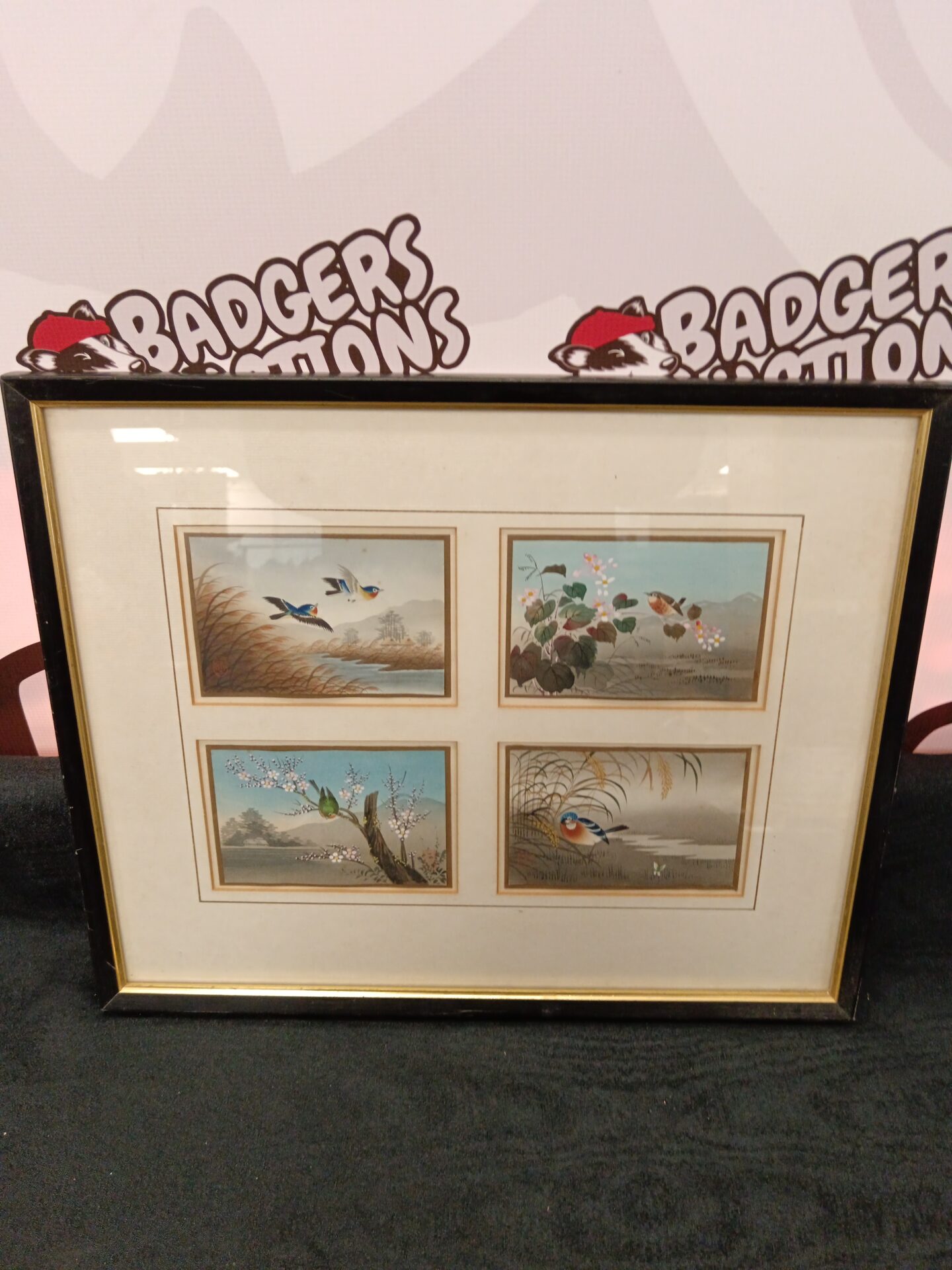 720 Set of four framed oriental watercolours of birds