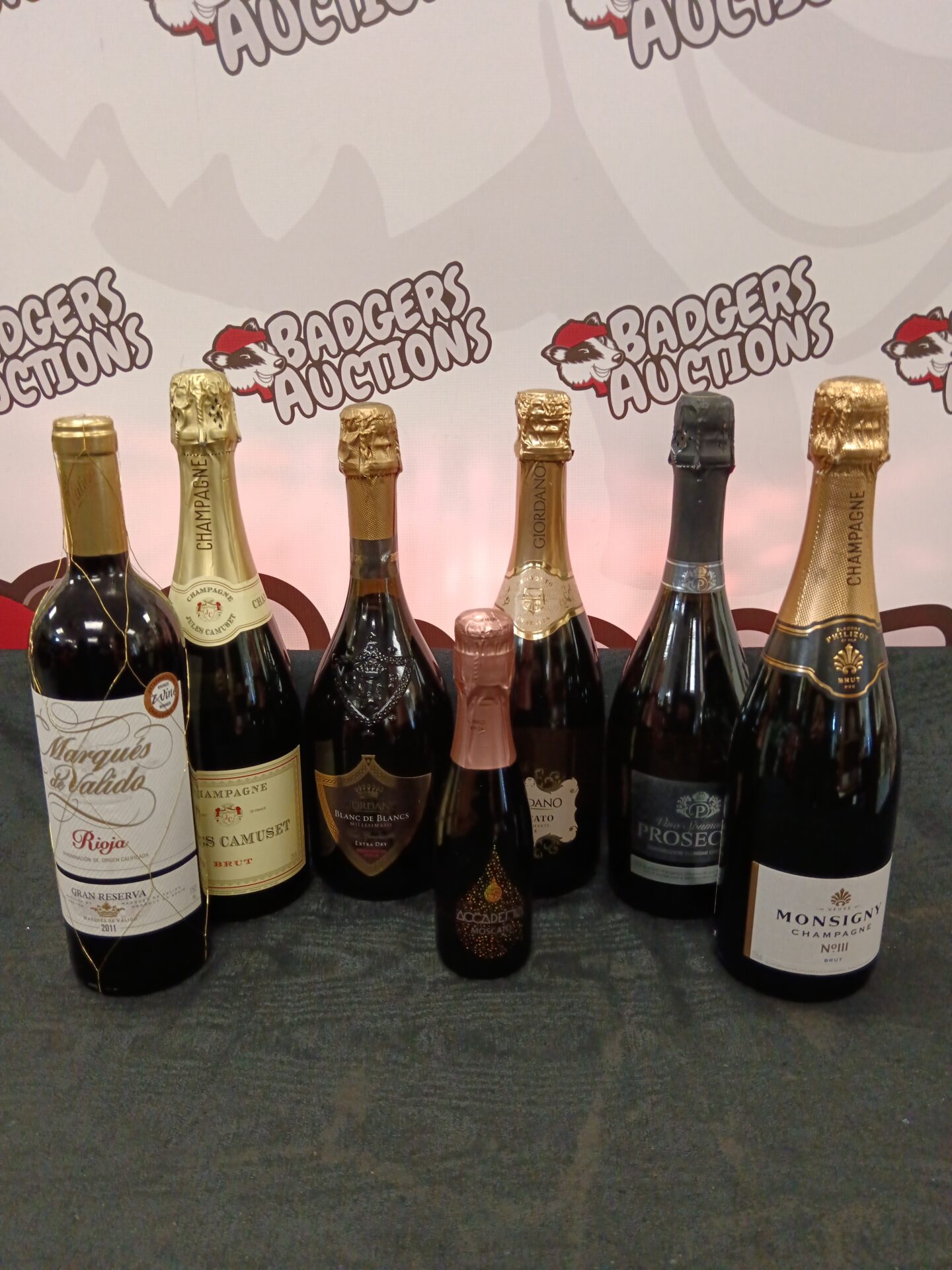 899 Seven bottles of champagne& wine including monsigny & giordano