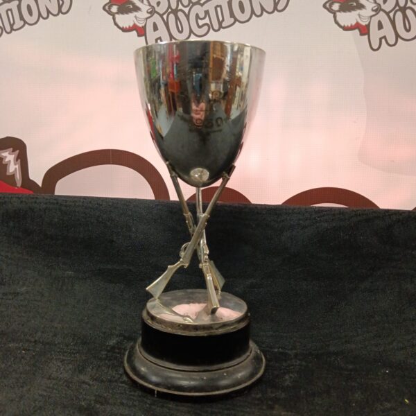 Vintage Smrc rifle shooting trophy from the 1930s, silver plate.