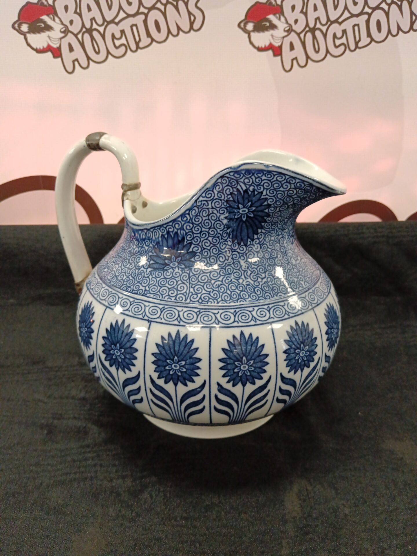 893 Large Victorian Minton blue & white jug