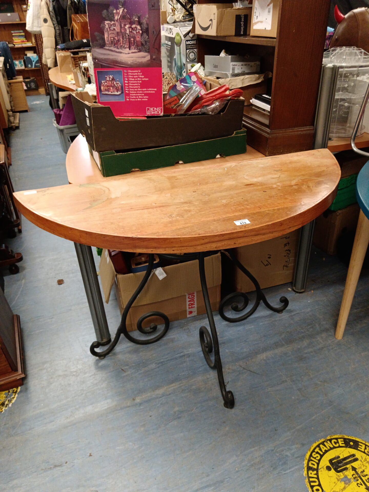 413 Oak demi loom table with cast iron legs