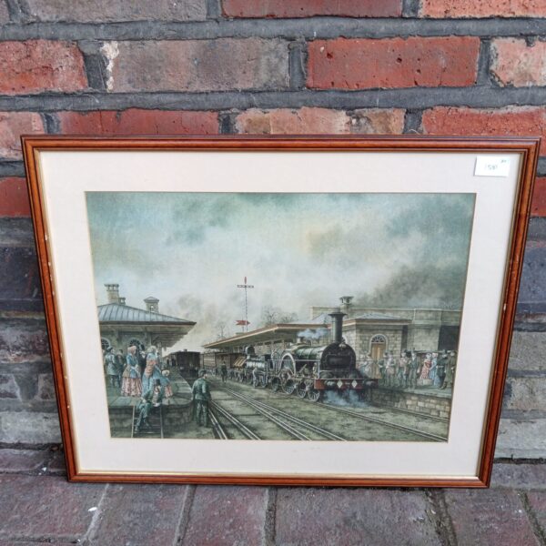 Antique print of Sir Daniel Gooch’s broad gauge locomotive from 1847.