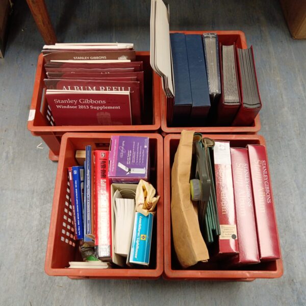 Lot of vintage stamp collecting albums and books for philatelists.