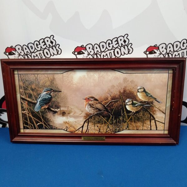 Vibrant stained glass panorama by Adrian Rigby featuring birds at dawn.
