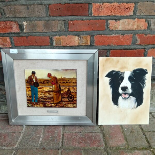 Reproduction enamel of Millet’s *The Angelus* painting, vintage art.