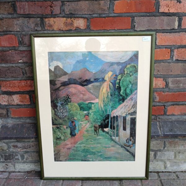 Vintage Paul Gauguin Tahiti print, framed French post-impressionism art.