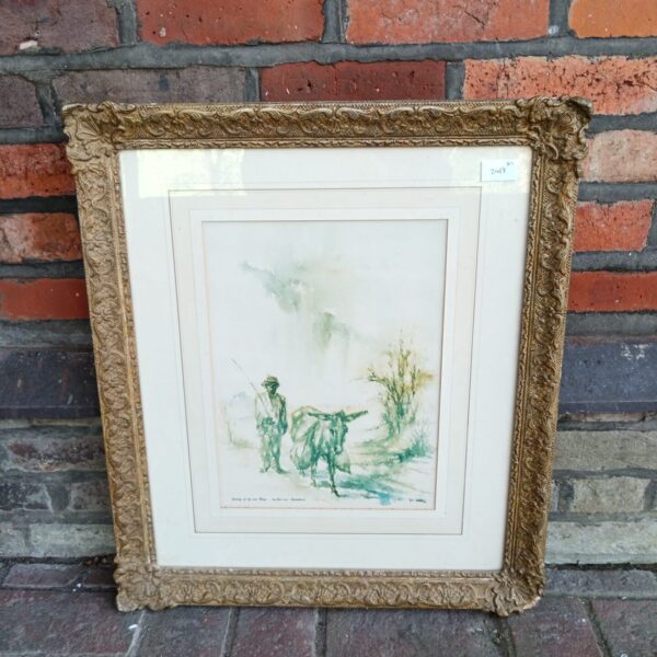 Framed Joan Darlow print depicting a rural market scene.