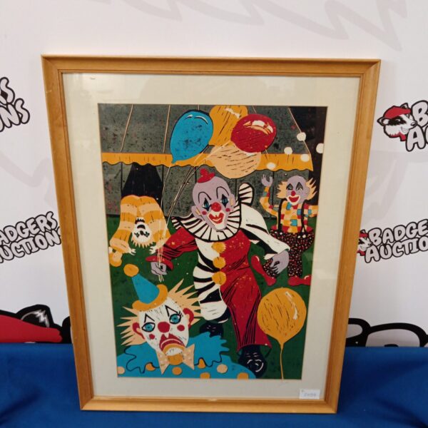 Limited edition clown print, artist signed, vintage circus art.