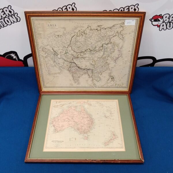 Vintage framed map of Asia, antique geographical wall decor.