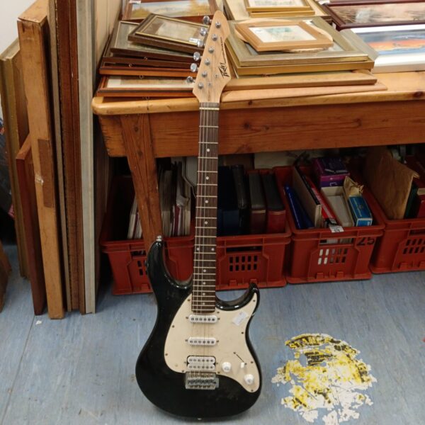 Front view of a used Peavey Raptor electric guitar.