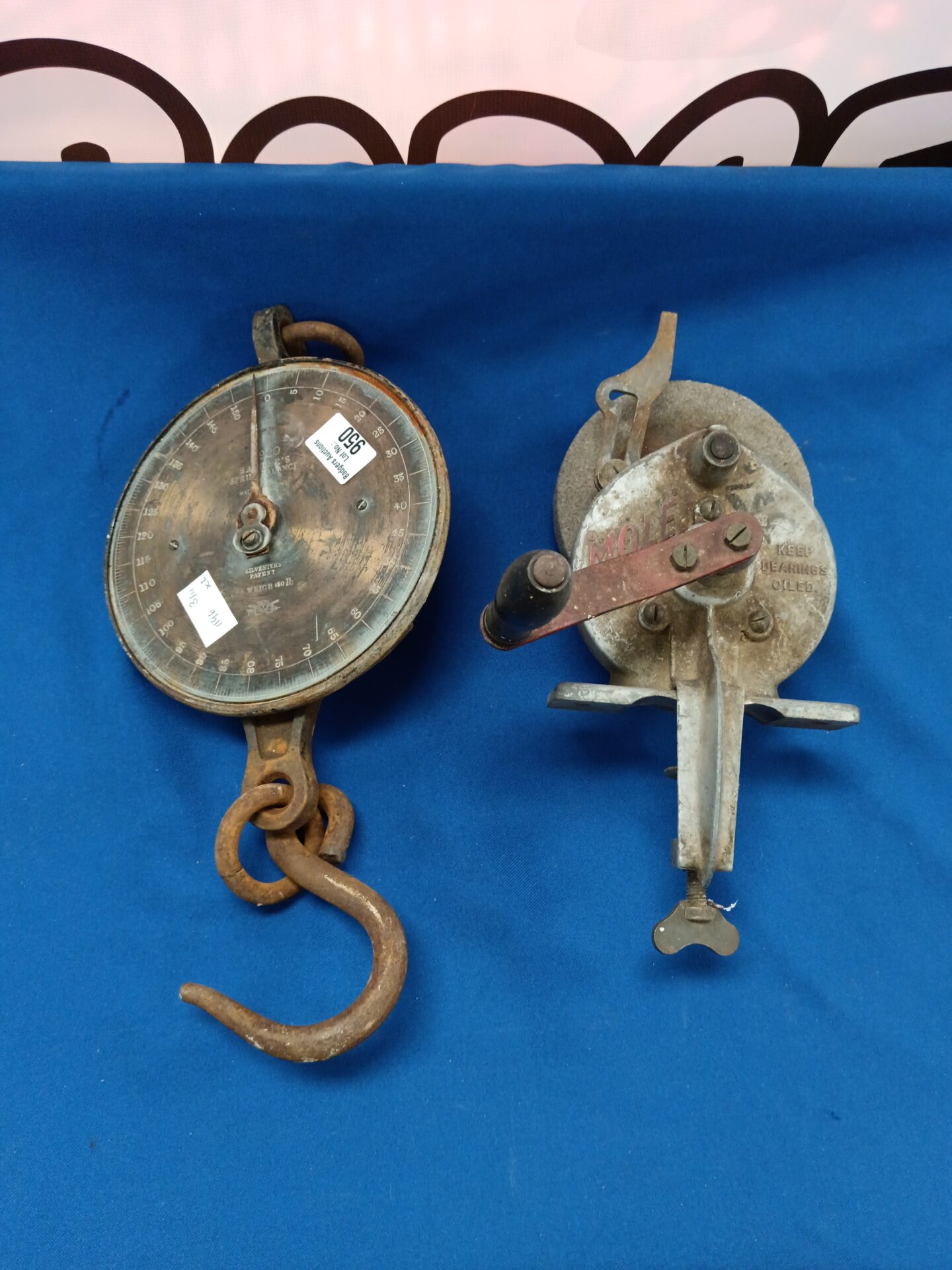 950 Vintage salter scales & mole hand cranked grinding wheel