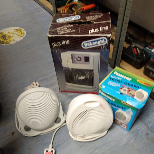 Vintage Delonghi Plus electric heater in box, side view.
