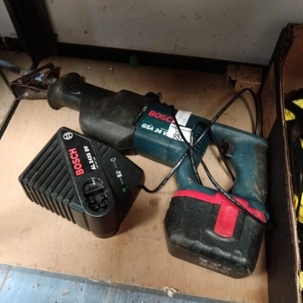 Bosch 24v reciprocating saw with charger, cordless power tool.