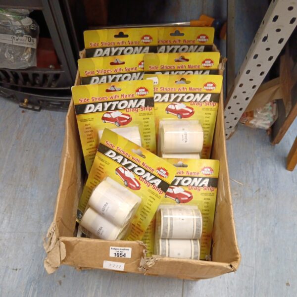 Box of vintage Daytona car side stripes for classic Mopar vehicles.