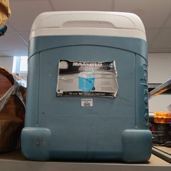 Blue Max Cold cooler box with wheels for outdoor use.