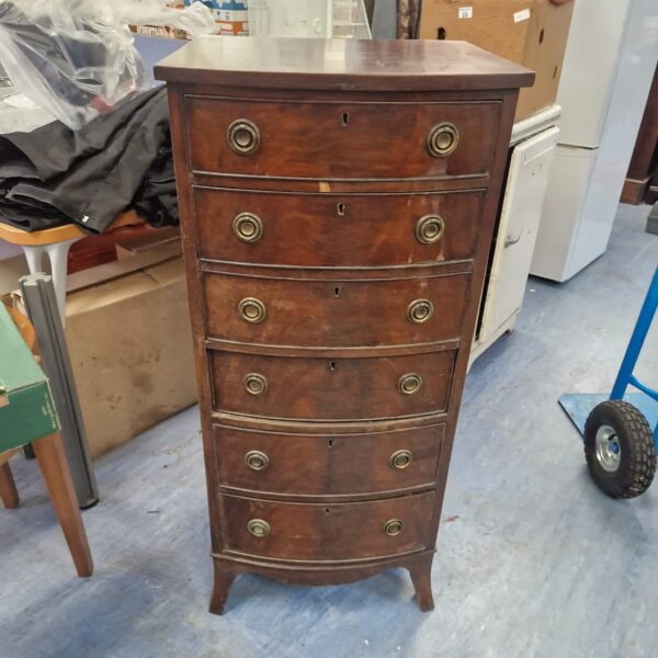 Antique Georgian tallboy chest of drawers with bow front.