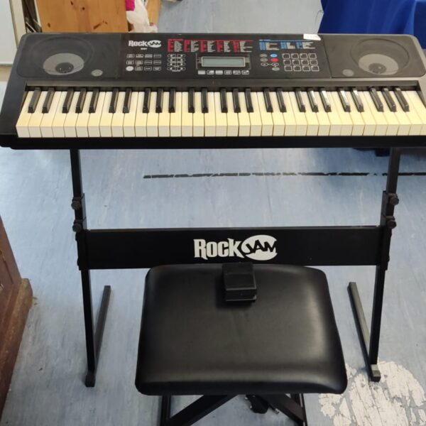 Rock Jam RJ761 keyboard set with stand and stool.