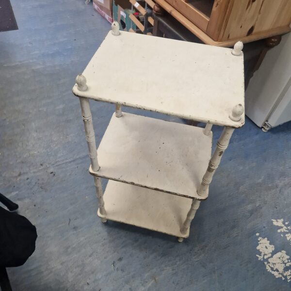 White painted vintage whatnot tiered display shelf.