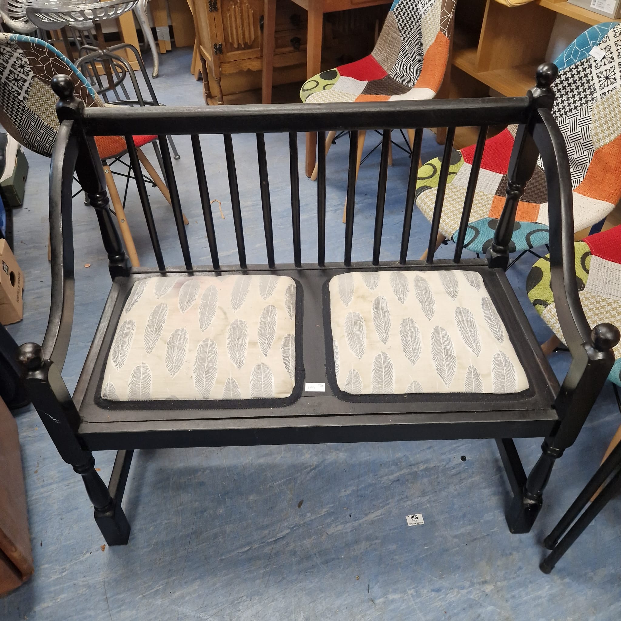 601 Black painted dual cushion bench
