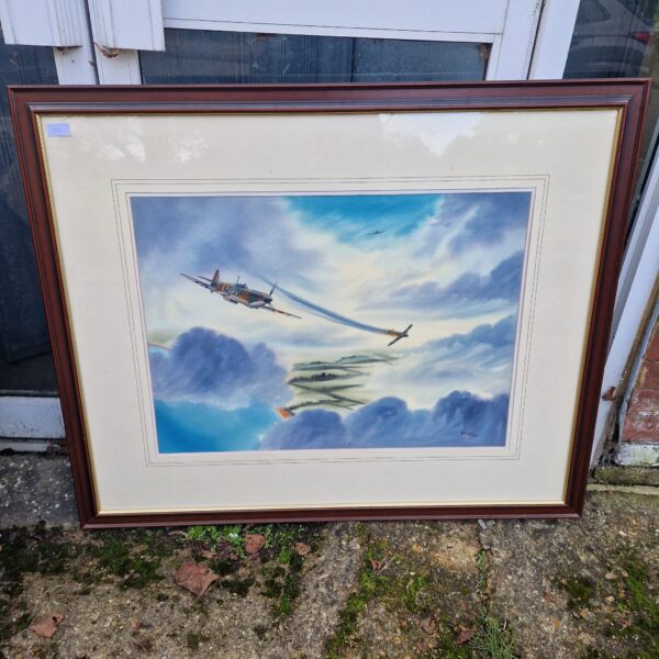 Bill Holkham watercolour painting of Spitfires during the Battle of Britain.