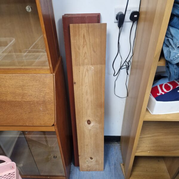 Lot of three rustic pine wall shelves for home decor.