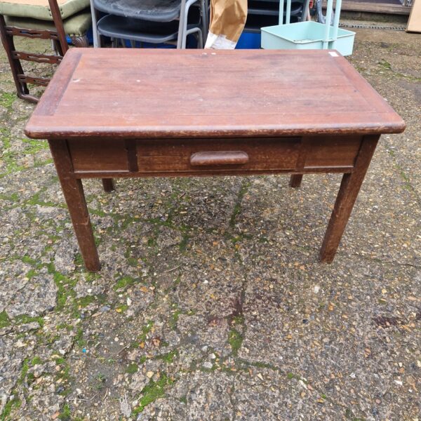 Vintage wooden drawered coffee table with a single drawer.