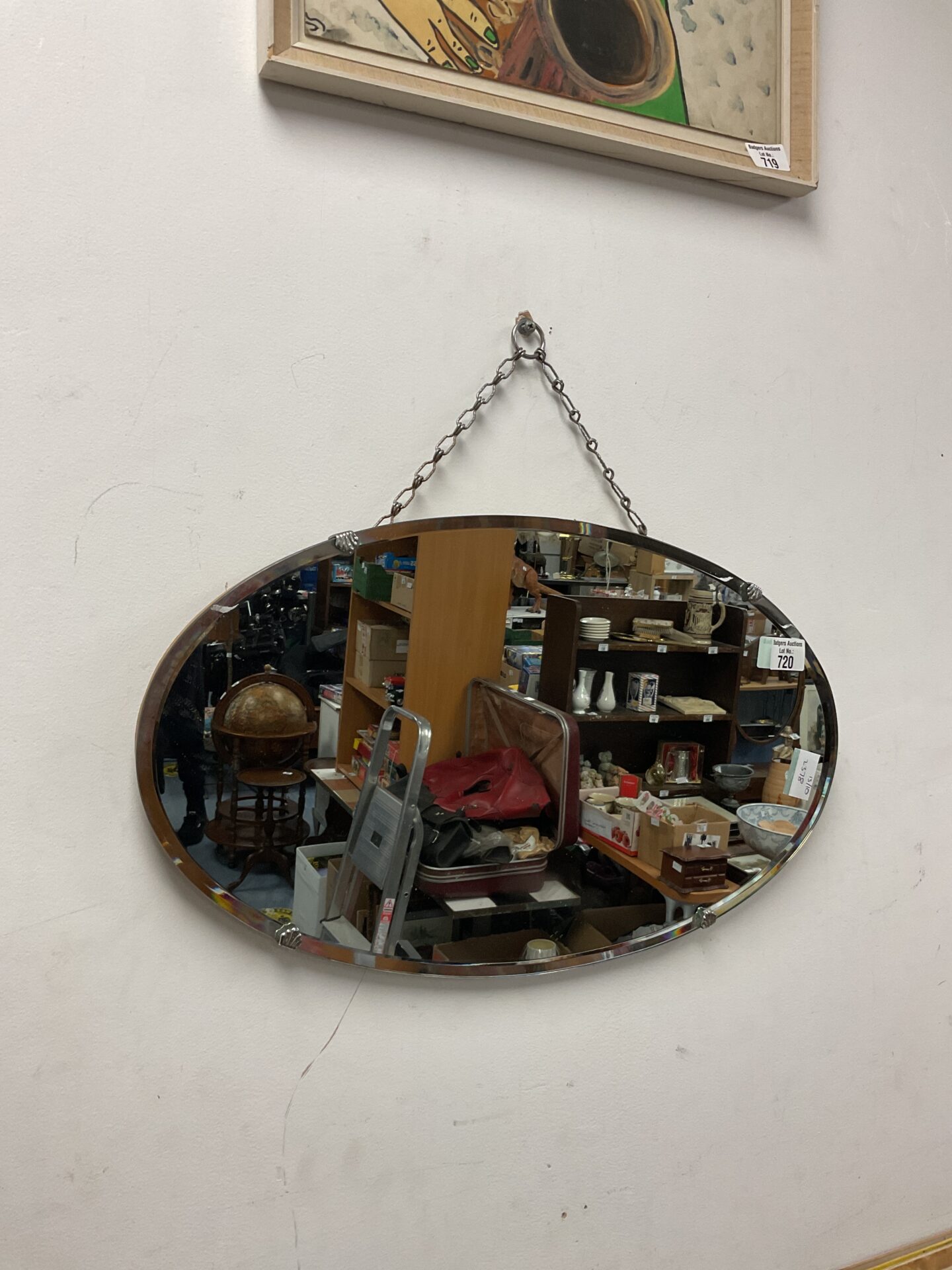 720 Mid century bevel edged oval mirror