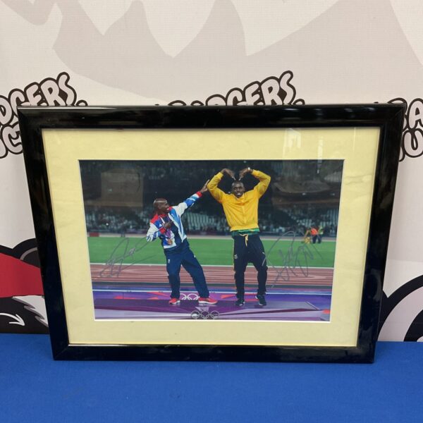 Signed photograph of Usain Bolt and Mo Farah with certificate.