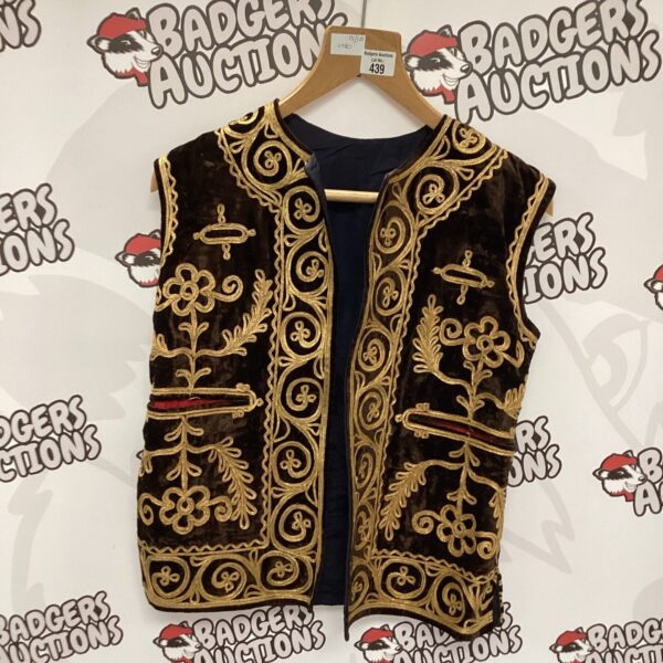 Intricate embroidered vintage Afghan velvet jacket, front view.