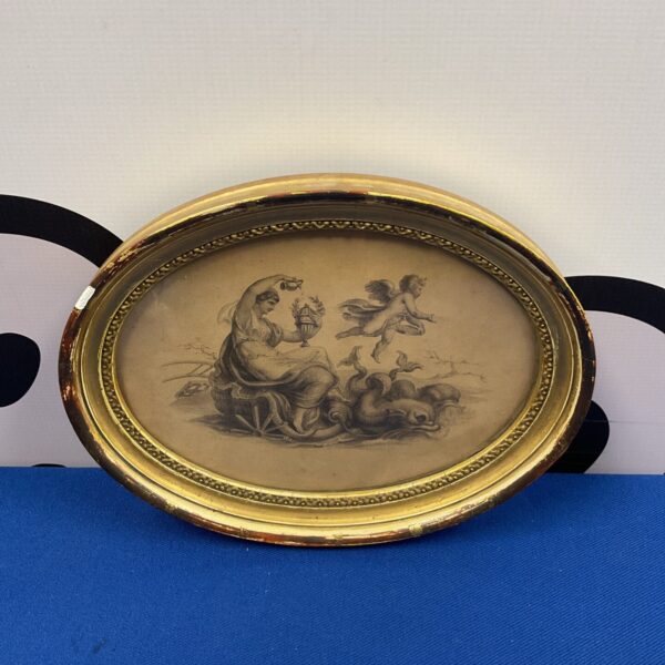 Antique classical print with cherubs in a decorative frame.