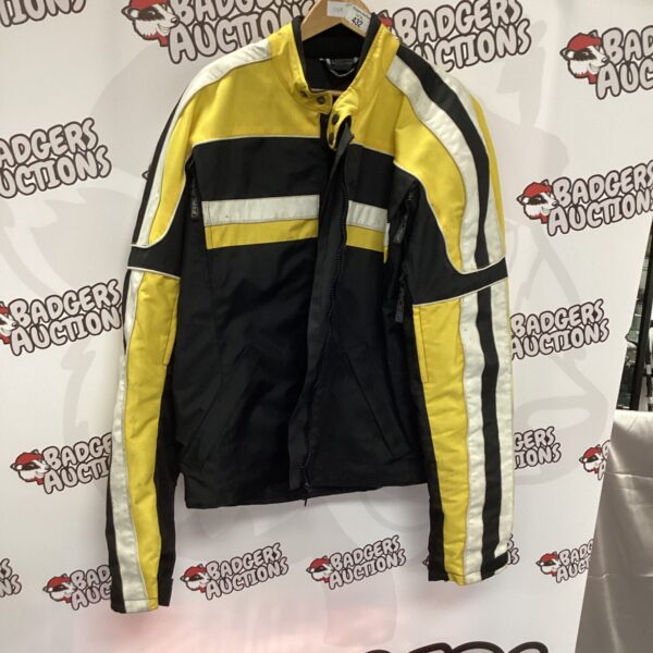 RK motorbike jacket size XL, black and yellow design.
