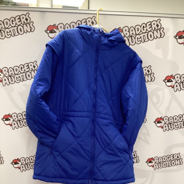 Men's size L padded coat, warm quilted winter outerwear.