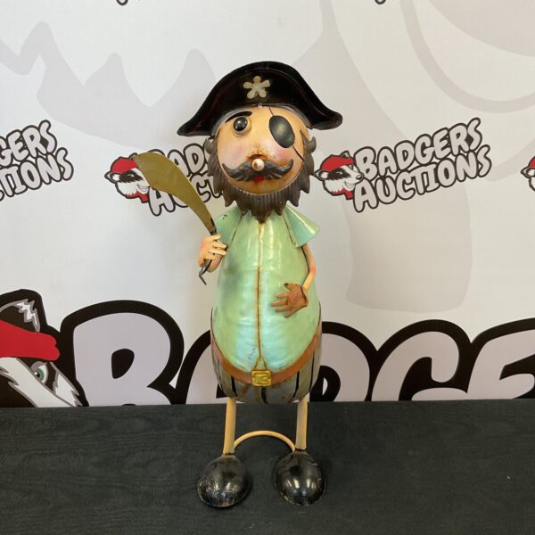 Detailed metal pirate garden ornament for nautical themed gardens.