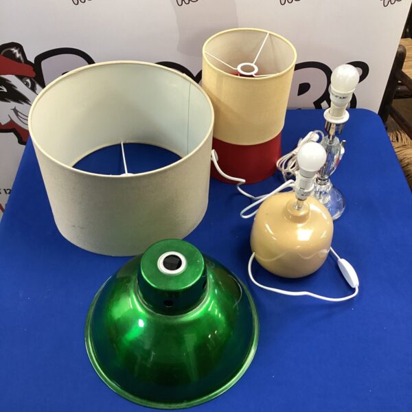 Vintage table lamps with colorful shades for retro lighting.