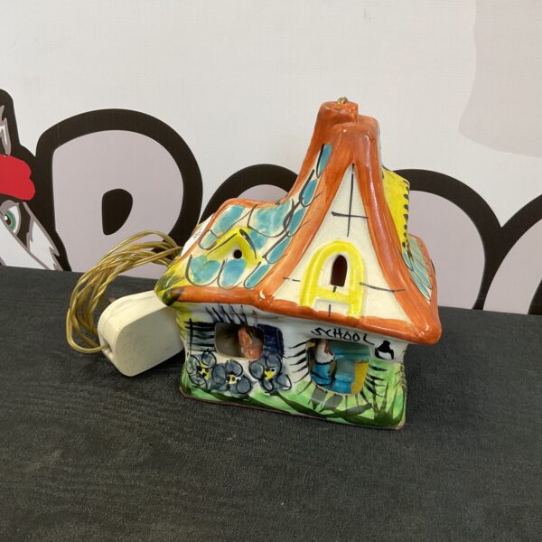 Vintage Derek Fowler mouse school table lamp, colourful studio pottery.