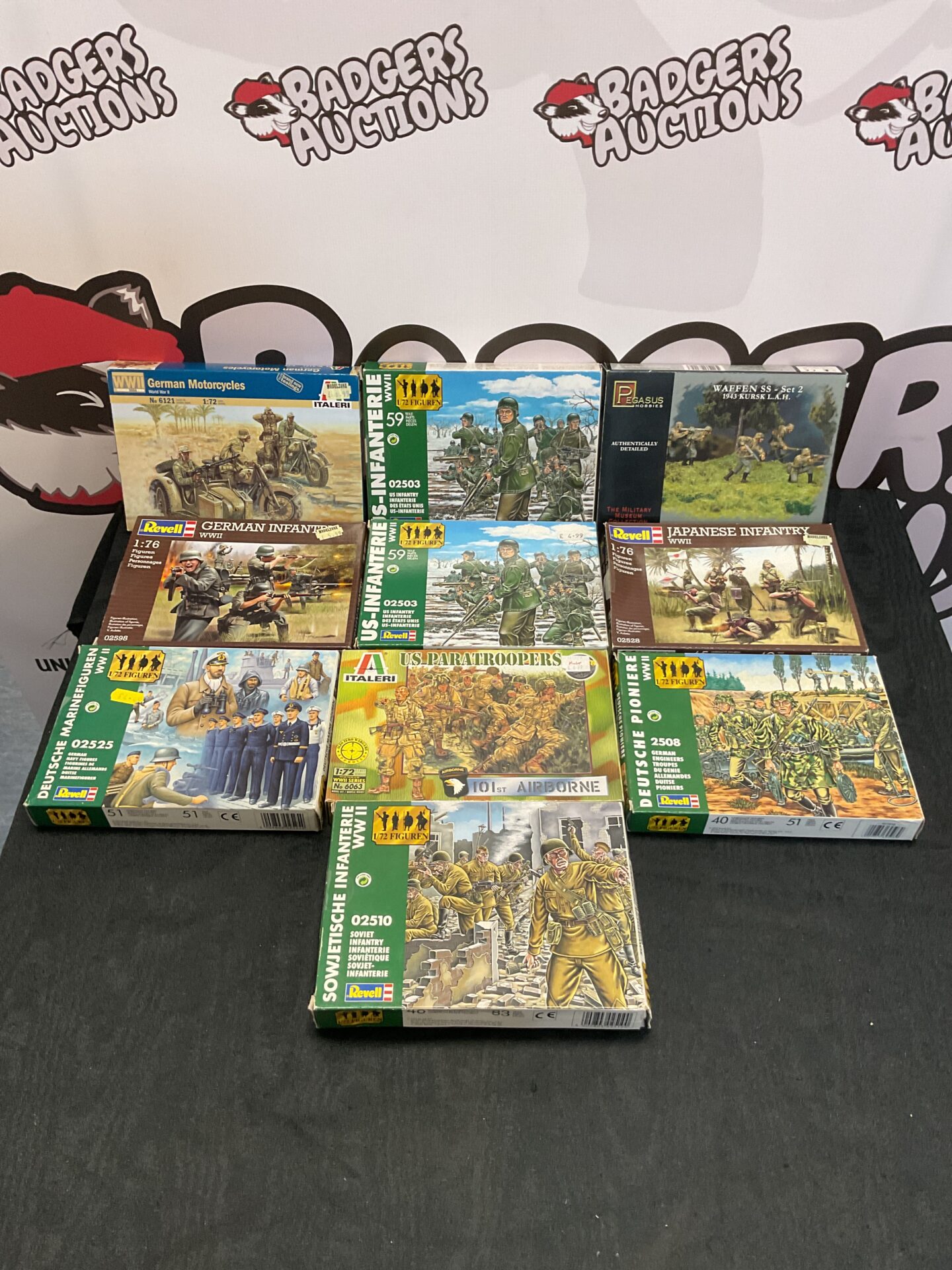 358 Ten boxes of revell, italeri & pegasus model soldiers