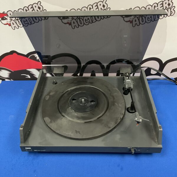 Front view of a vintage Nad 5120 stereo turntable record player.