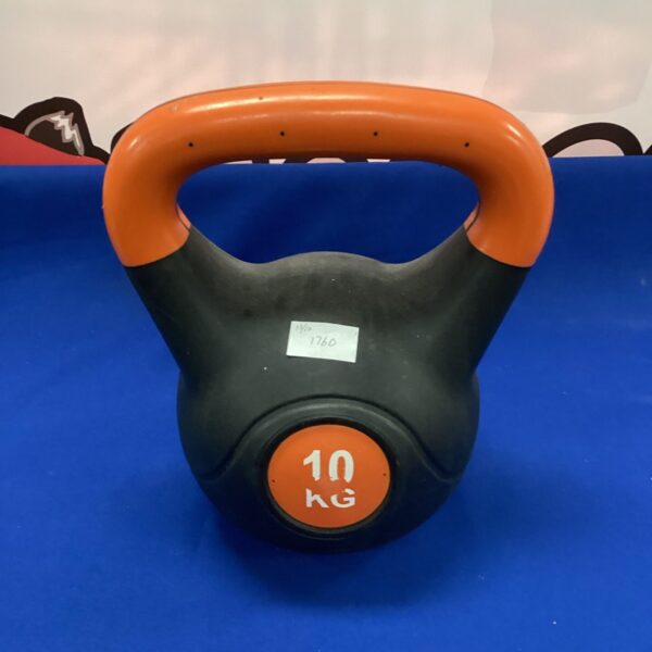 Black 10kg kettlebell for strength and fitness training.
