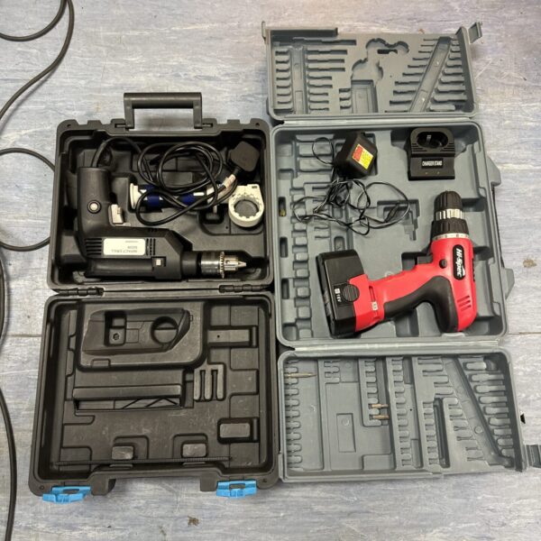 Macallister impact drill and cordless drill set in a carry case.