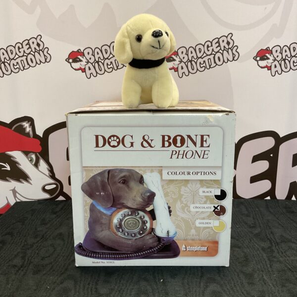 Chocolate brown Steepletone dog phone, a unique novelty telephone.