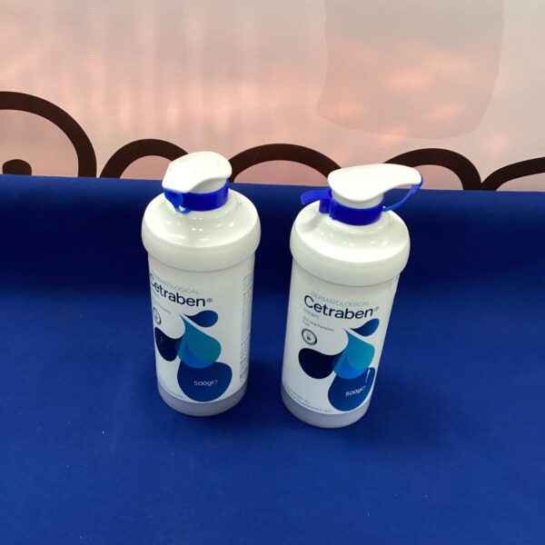 Two bottles of Cetraben dermatological cream for sensitive skin.