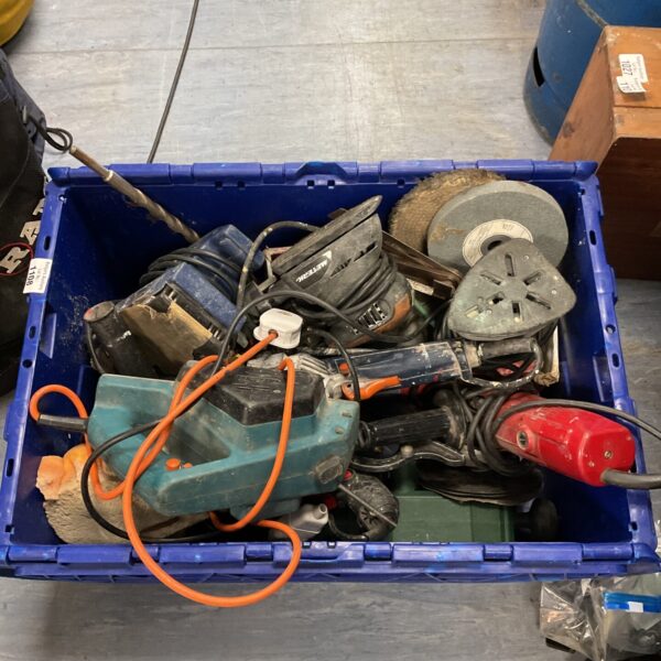 Mixed lot of power tools including sanders and drills for DIY projects.