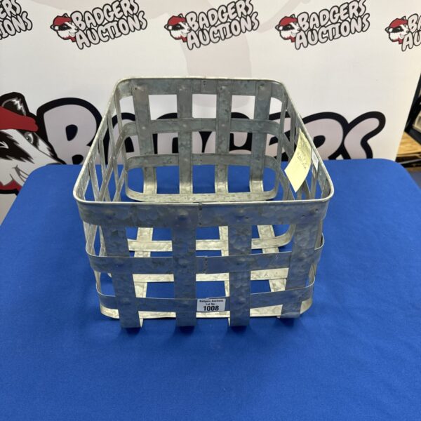 Vintage French galvanised basket with weathered metal finish.