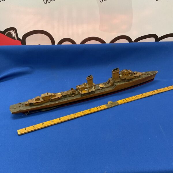 Detailed WW2 wooden battleship model, scratch built and weathered.