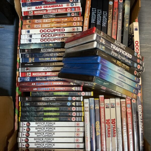 Sealed DVD collection featuring various action, thriller, and drama films.