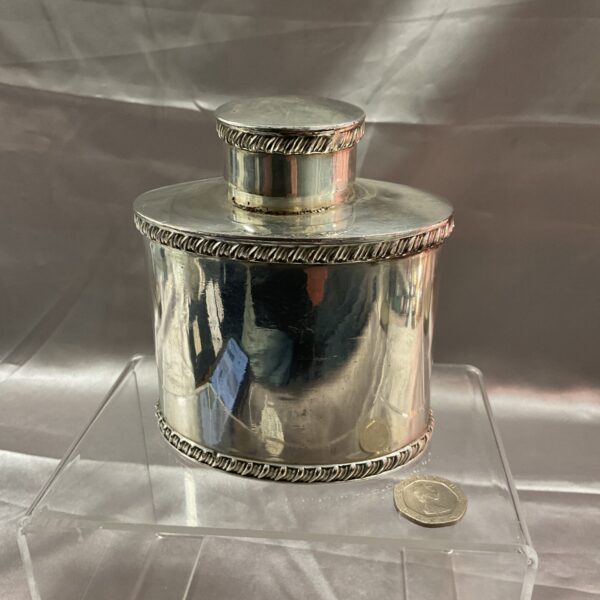 Antique silverplate tea caddy from the Victorian era, circa 1880.