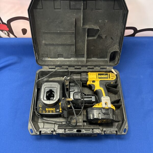 Used Dewalt cordless drill in open case.