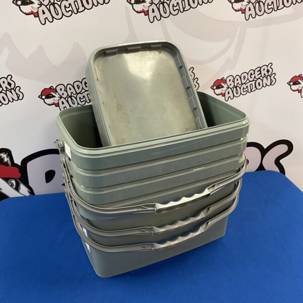 Stack of four plastic storage tubs with lids.